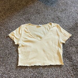 Altar'd State yellow Ribbed cropped V-Neck Tee